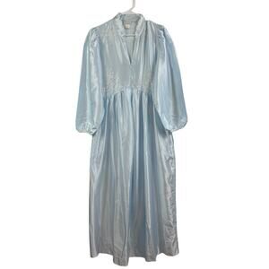 Vintage Tradwife Sara Beth Robe Small Cottagecore Puff Sleeve Embroidery Beaded